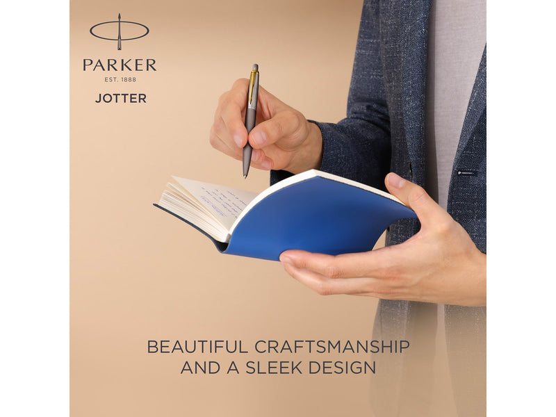 Parker Jotter XL Ballpoint Pen | Grey Lacquer with Gold Trims | Medium Point | Blue Ink Refill | Gift Box