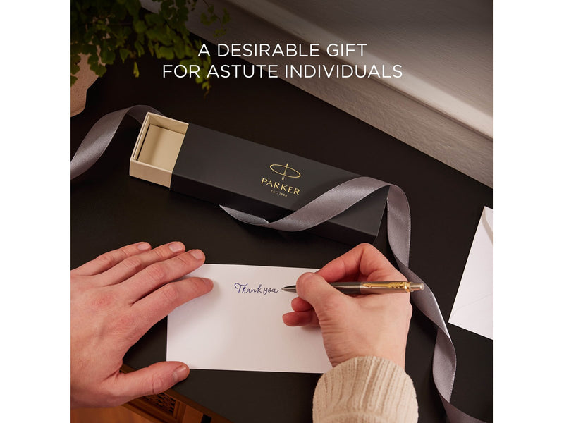 Parker Jotter XL Ballpoint Pen | Grey Lacquer with Gold Trims | Medium Point | Blue Ink Refill | Gift Box