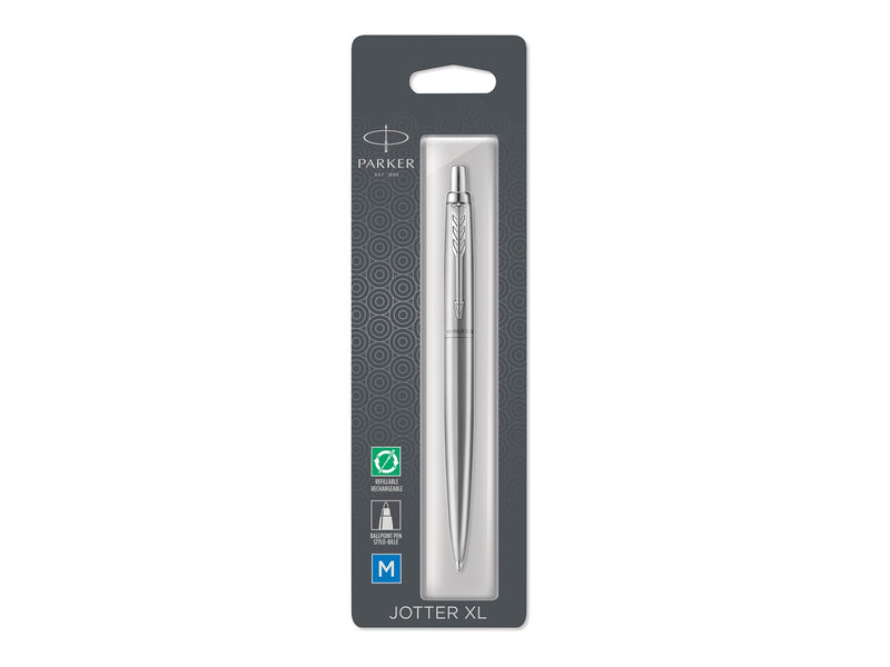 Parker Jotter XL Kugelschreiber | Monochrome Edelstahl | mittlere Stiftspitze | blaue Tinte
