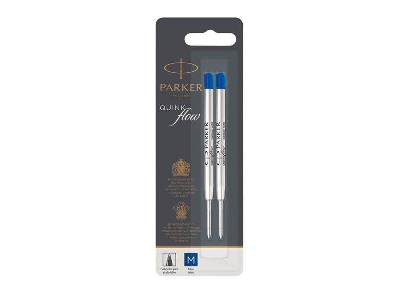 Parker Kugelschreiberminen | mittlere Schreibspitze | blaue QUINKflow Tinte | 2 Ersatzminen für Kugelschreiber