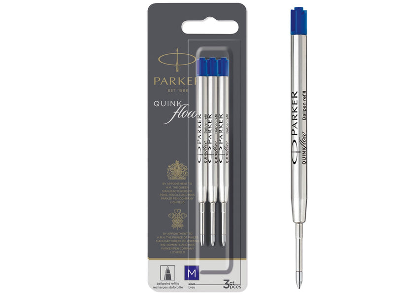 Parker Kugelschreiberminen| mittlere Schreibspitze | blaue QUINKflow Tinte | 3 Ersatzminen für Kugelschreiber