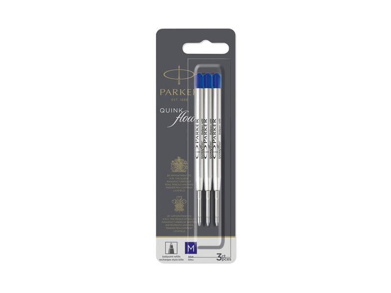Parker Kugelschreiberminen| mittlere Schreibspitze | blaue QUINKflow Tinte | 3 Ersatzminen für Kugelschreiber