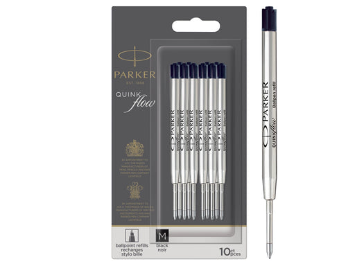 Parker Kugelschreiberminen | mittlere Spitze | schwarze QUINKflow Tinte | 10 Ersatzminen für Kugelschreiber