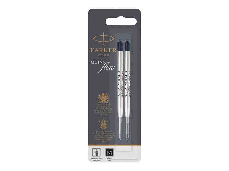 Parker Kugelschreiberminen | mittlere Spitze | schwarze QUINKflow Tinte | 2 Ersatzminen für Kugelschreiber