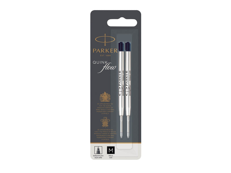 Parker Kugelschreiberminen | mittlere Spitze | schwarze QUINKflow Tinte | 2 Ersatzminen für Kugelschreiber