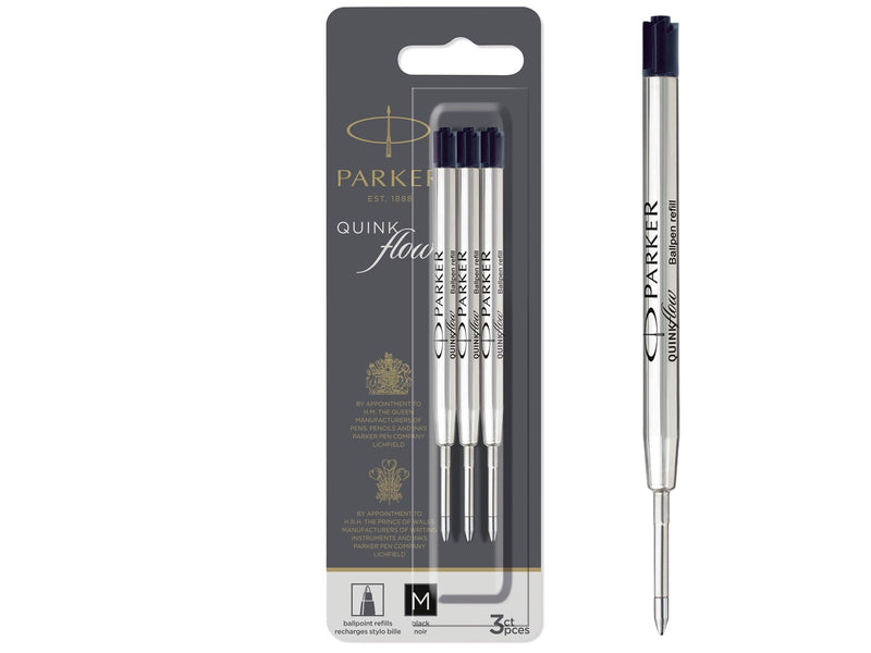 Parker Kugelschreiberminen | mittlere Spitze | schwarze QUINKflow Tinte | 3 Ersatzminen für Kugelschreiber