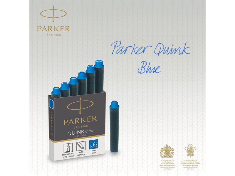 Parker Mini Fountain Pen Ink Refill Cartridges | Blue QUINK Ink | 6 Count