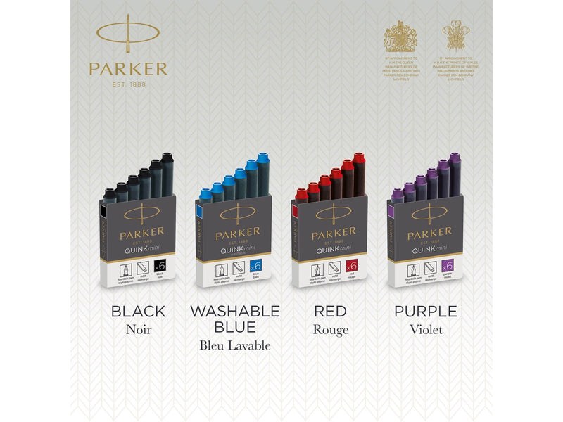 Parker Mini Fountain Pen Ink Refill Cartridges | Blue QUINK Ink | 6 Count