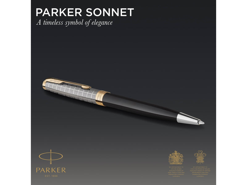 Parker PARKER Sonnet Kugelschreiber | Premium Metal & Black Glanzlack mit Goldbeschichtung | Medium Spitze mit schwarzer Tinte Nachfüllen | Geschenkbox