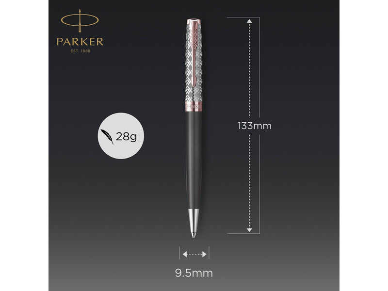 Parker PARKER Sonnet Kugelschreiber | Premium Metal & Grey Satinierung mit Rotgoldbeschichtung | Medium Spitze mit schwarzer Tinte Nachfüllen | Geschenkbox