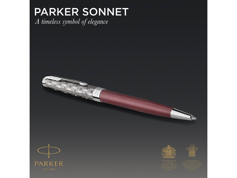 Parker PARKER Sonnet Kugelschreiber | Premium Metal & Red Satinierung mit Chromverkleidung | Medium Spitze mit schwarzer Tinte Nachfüllen | Geschenkbox