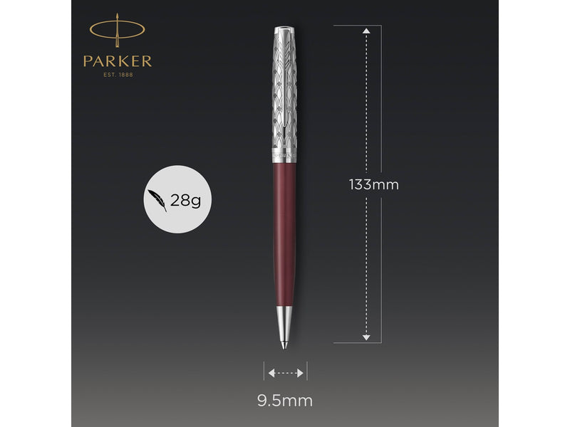 Parker PARKER Sonnet Kugelschreiber | Premium Metal & Red Satinierung mit Chromverkleidung | Medium Spitze mit schwarzer Tinte Nachfüllen | Geschenkbox