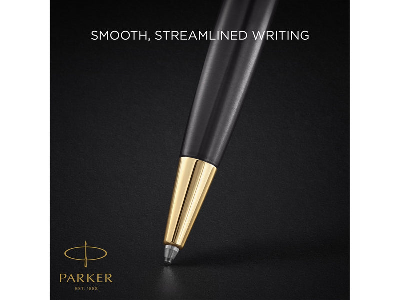 Parker Sonnet Ballpoint Pen | Grey Lacquer with Gold Trims | Medium Point | Black Ink Refill | Gift Box