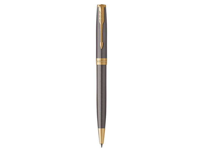 Parker Sonnet Ballpoint Pen | Grey Lacquer with Gold Trims | Medium Point | Black Ink Refill | Gift Box