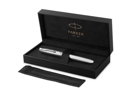 Parker Sonnet Ciselé Special Edition Fountain Pen Palladium Finish Cap .Barrel and Trims Fine 18k Solid Gold Nib Black Ink and Convertor