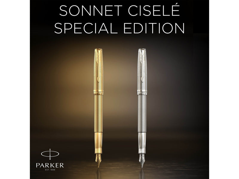 Parker Sonnet Ciselé Special Edition Rollerball gold Finish Cap .Barrel and Trims  Fine Black Ink