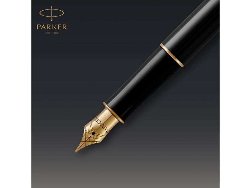 Parker Sonnet Duo-Geschenkset mit Kugelschreiber und Füller (Feder aus 18 Karat Gold) | Hochglänzend Schwarz mit Goldzierteilen | Nachfüllmine und -patronen mit schwarzer Tinte