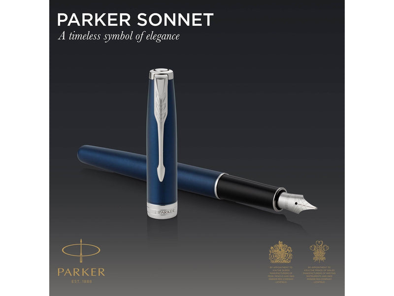 Parker Sonnet Füller | Blaue Lackierung | Füllfederhalter mit mittlerer Feder | Geschenkbox