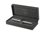 Parker Sonnet Füller | Edelstahl mit Goldzierteilen | Füllfederhalter mit feiner Feder | Geschenkbox