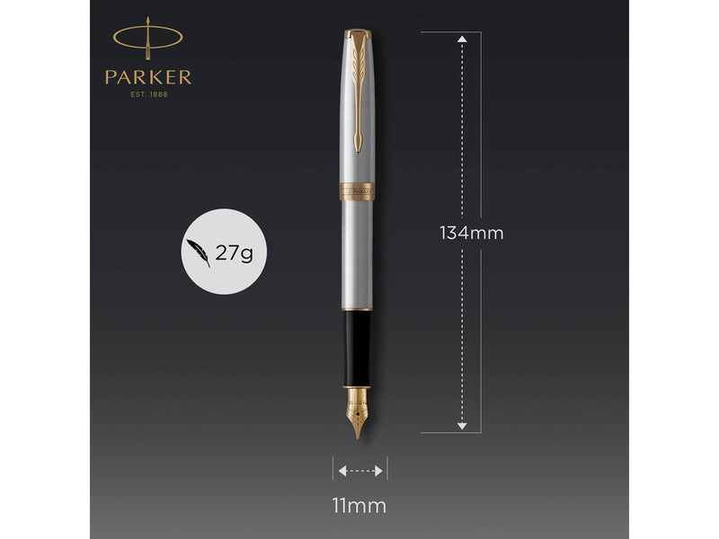 Parker Sonnet Füller | Edelstahl mit Goldzierteilen | Füllfederhalter mit mittlerer Feder | Geschenkbox