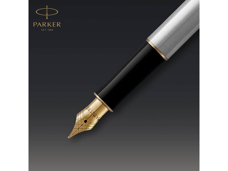 Parker Sonnet Füller | Edelstahl mit Goldzierteilen | Füllfederhalter mit mittlerer Feder | Geschenkbox
