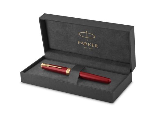 Parker Sonnet Füller | Rote Lackierung mit Goldzierteilen | Füllfederhalter mit mittlerer Feder | Geschenkbox