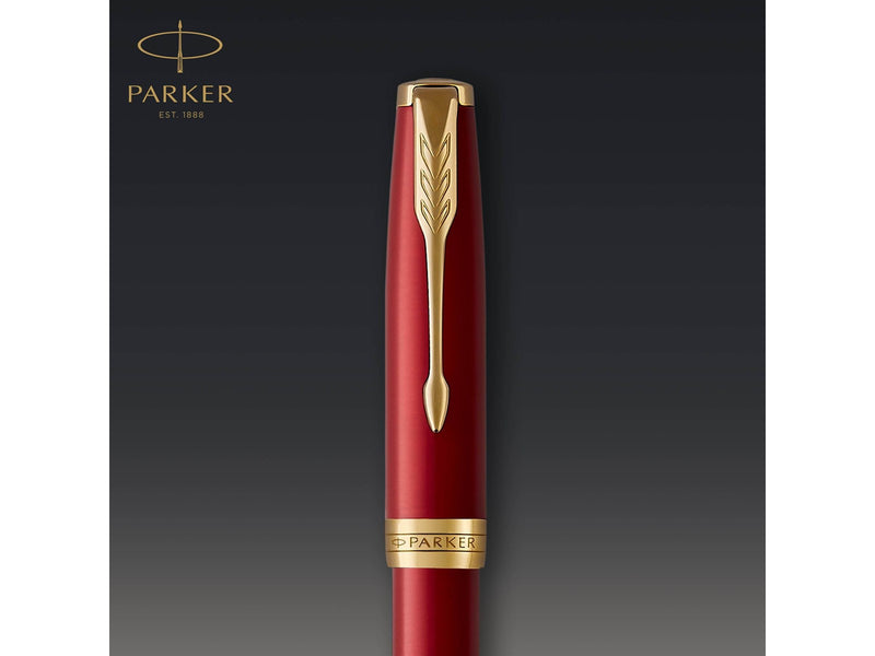 Parker Sonnet Füller | Rote Lackierung mit Goldzierteilen | Füllfederhalter mit mittlerer Feder | Geschenkbox