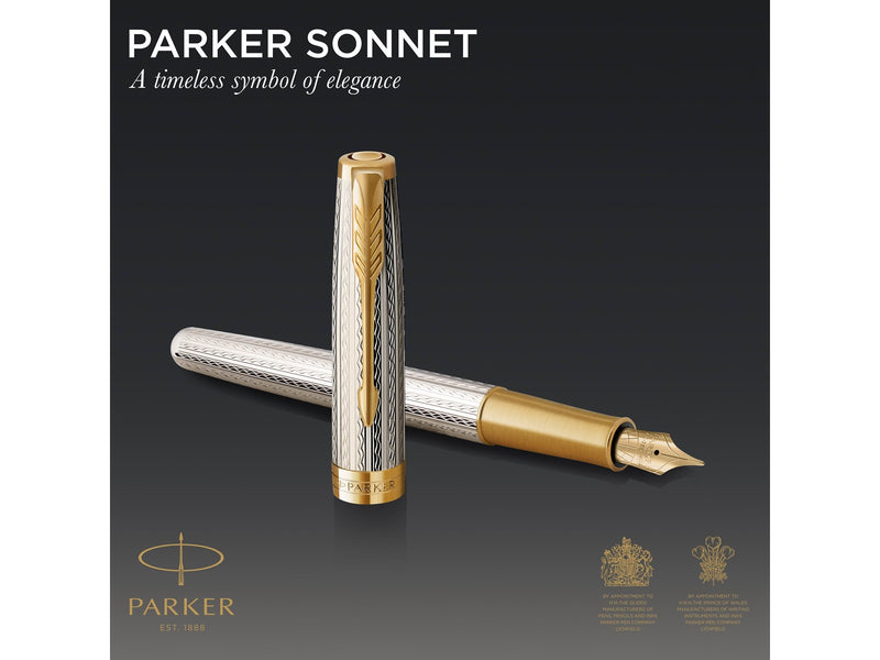 Parker Sonnet Füllfederhalter | Silberner Mistral | Feine Feder | Geschenkpackung
