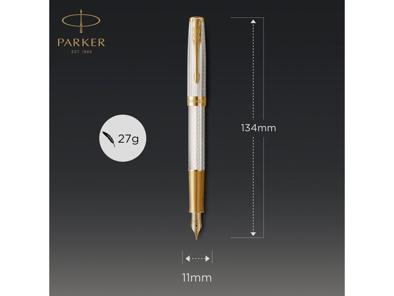 Parker Sonnet Füllfederhalter | Silberner Mistral | Feine Feder | Geschenkpackung