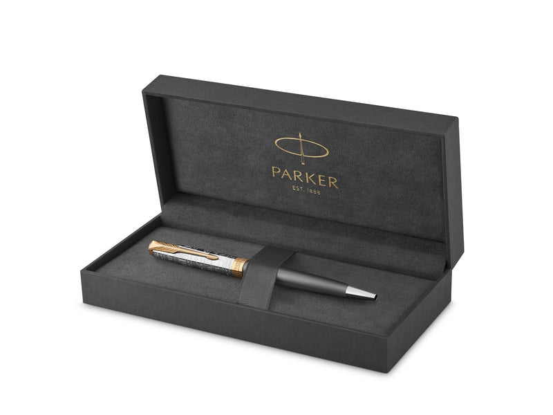Parker Sonnet Intrerpid Journeys Collection Ballpoint Pen Ancient China Edition Grey Lacquer with Solid Silver Cap & Gold Trims Medium Point Gift Box