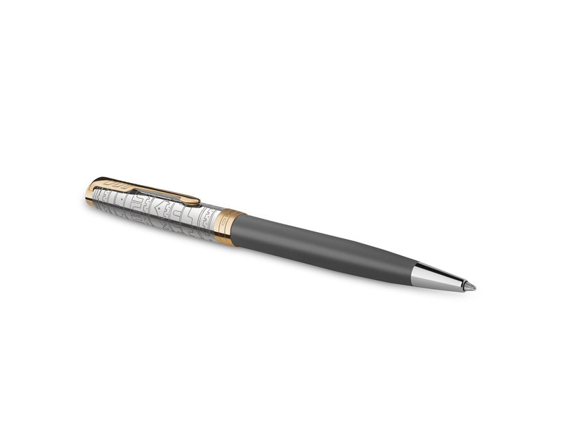 Parker Sonnet Intrerpid Journeys Collection Ballpoint Pen Ancient China Edition Grey Lacquer with Solid Silver Cap & Gold Trims Medium Point Gift Box