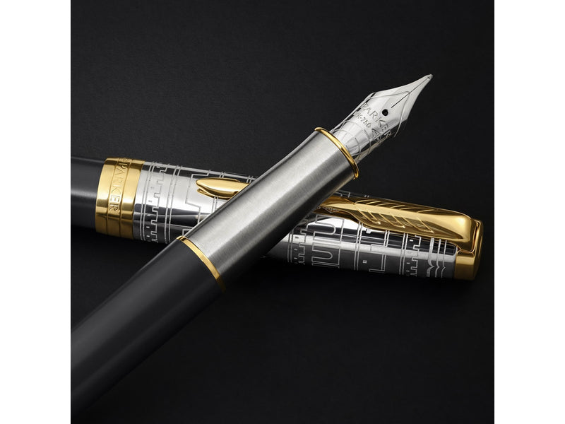 Parker Sonnet Intrerpid Journeys Collection Fountain Pen Ancient China Edition Grey Lacquer with Solid Silver Cap & Gold Trims Medium Solid Gold Nib Gift Box