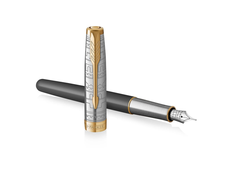 Parker Sonnet Intrerpid Journeys Collection Fountain Pen Ancient China Edition Grey Lacquer with Solid Silver Cap & Gold Trims Medium Solid Gold Nib Gift Box