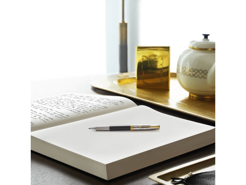 Parker Sonnet Intrerpid Journeys Collection Rollerball Pen Ancient China Edition Grey Lacquer with Solid Silver Cap & Gold Trims Fine Point Gift Box