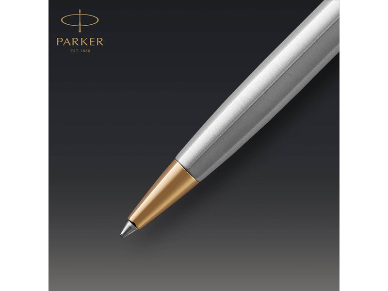 Parker Sonnet Kugelschreiber | Edelstahl mit Goldzierteilen | Mittlere Spitze | schwarze Tinte | Geschenkbox