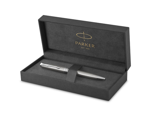 Parker Sonnet Kugelschreiber | Edelstahl mit Palladiumzierteilen | Mittlere Spitze | schwarze Tinte | Geschenkbox