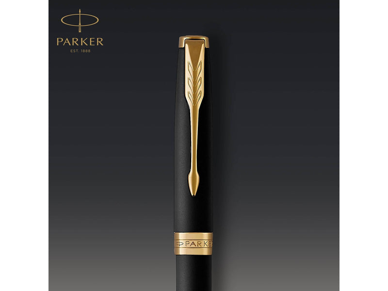 Parker Sonnet Kugelschreiber | Matt-Schwarze Lackierung mit Goldzierteilen | Mittlere Spitze | schwarze Tinte | Geschenkbox