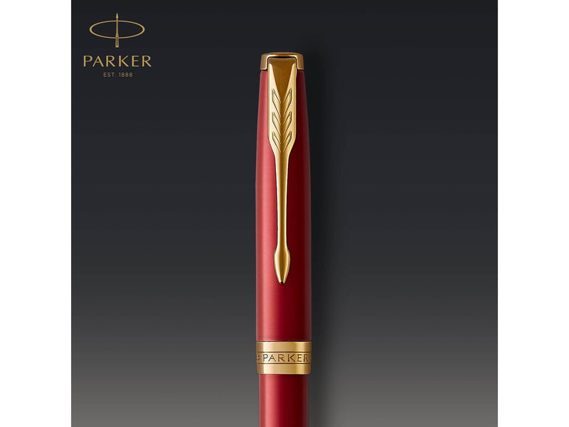 Parker Sonnet Kugelschreiber | Rote Lackierung mit Goldzierteilen | Mittlere Spitze | schwarze Tinte | Geschenkbox