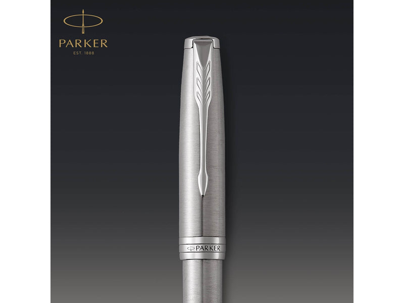 Parker Sonnet Tintenroller | Edelstahl mit Palladiumzierteilen | feine Spitze | Schwarze Tinte | Geschenkbox
