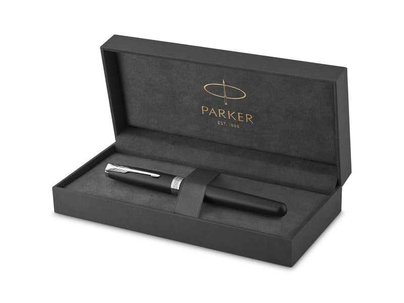 Parker Sonnet Tintenroller | Matt-Schwarze Lackierung mit Palladiumzierteilen | feine Spitze | Schwarze Tinte | Geschenkbox