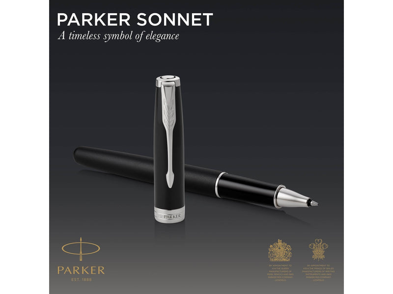 Parker Sonnet Tintenroller | Matt-Schwarze Lackierung mit Palladiumzierteilen | feine Spitze | Schwarze Tinte | Geschenkbox