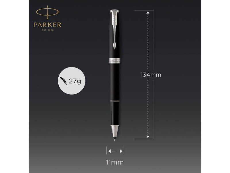 Parker Sonnet Tintenroller | Matt-Schwarze Lackierung mit Palladiumzierteilen | feine Spitze | Schwarze Tinte | Geschenkbox