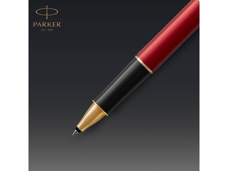 Parker Sonnet Tintenroller | Rote Lackierung mit Goldzierteilen | feine Spitze | Schwarze Tinte | Geschenkbox