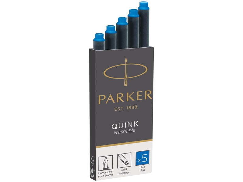 Parker Tintenpatronen für Füller | lange Patronen | auswaschbare blaue QUINK Tinte | 5 Stück