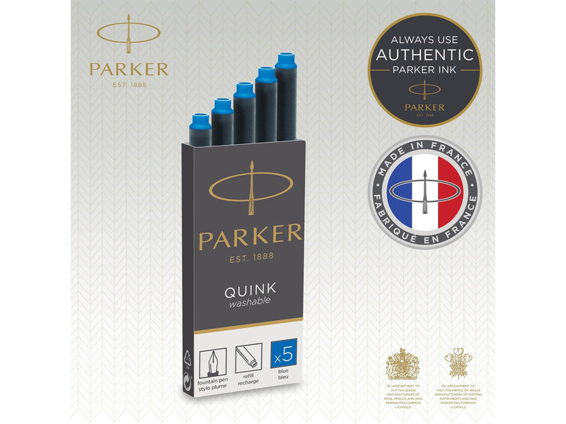 Parker Tintenpatronen für Füller | lange Patronen | auswaschbare blaue QUINK Tinte | 5 Stück