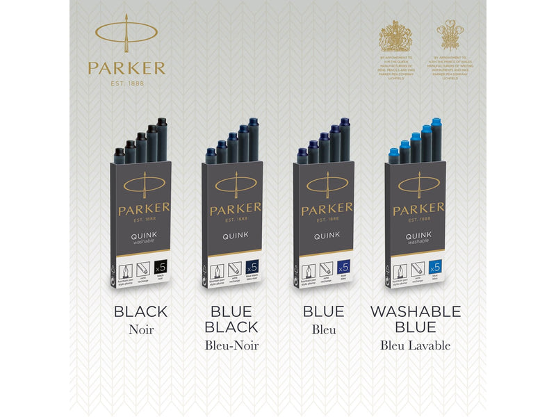 Parker Tintenpatronen für Füller | lange Patronen | blaue QUINK Tinte | 5 Stück