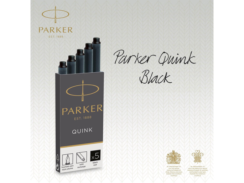 Parker Tintenpatronen für Füller | lange Patronen | schwarze QUINK Tinte | 5 Stück