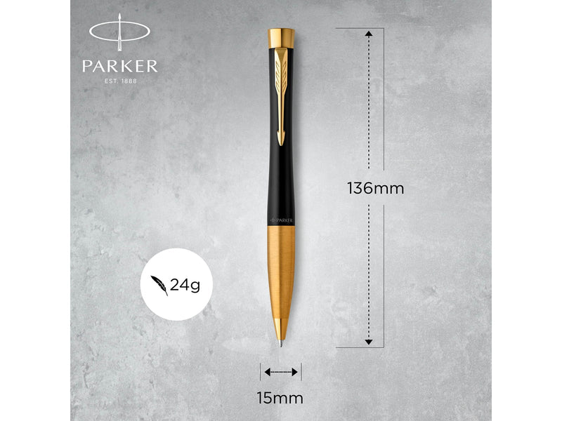 Parker Urban Duo-Geschenkset mit Kugelschreiber und Füller | schwarz-goldene Zierteile | Nachfüllmine und -patronen mit blauer Tinte | Geschenkbox