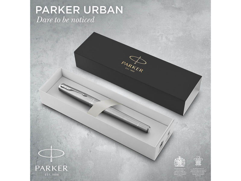 Parker Urban Füller | Metro Metallic | Füllfederhalter mit mittlerer Feder und blauer Tinte | Geschenkbox