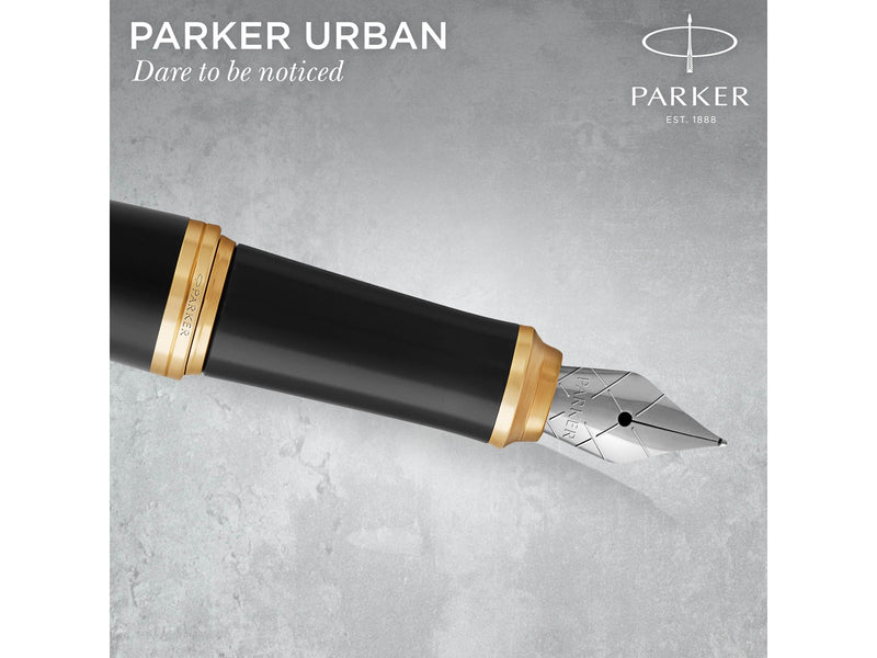 Parker Urban Füller | Muted Black mit Goldzierteilen | Füllfederhalter mit feiner Feder und blauer Tinte | Geschenkbox